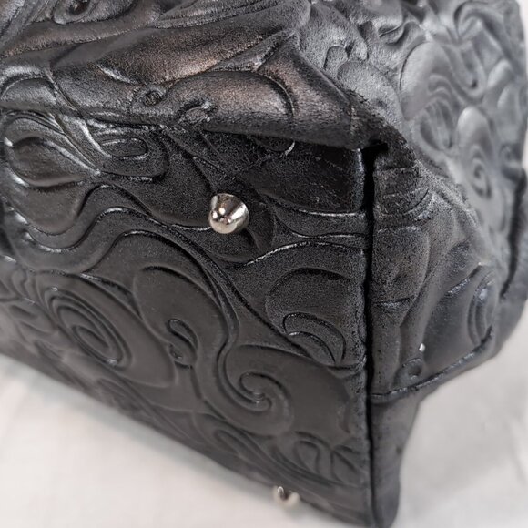 Isadora Italy Tooled Leather Purse Black Large Shoulder Bag Tote Swirls MSRP$425 - Picture 8 of 16